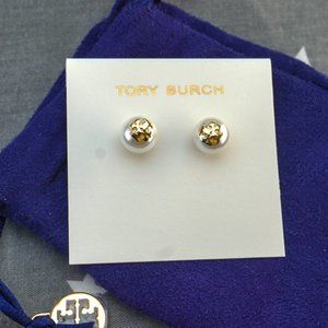 Tory Burch Evie Crystal Pearl Stud Earrings (Brand New with Dust Bag)